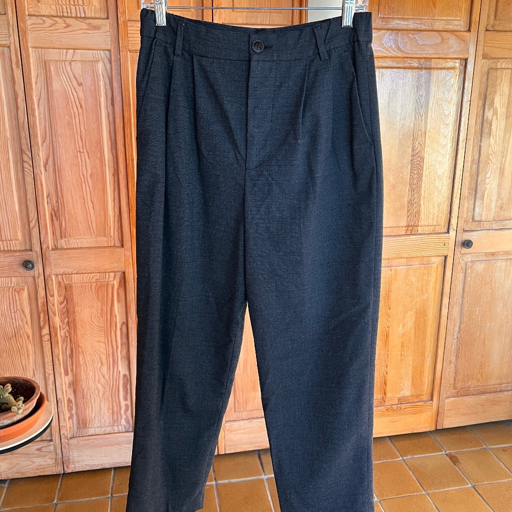 Zara - Dark Gray Plaid Trousers, Baggy Fit - Size XS